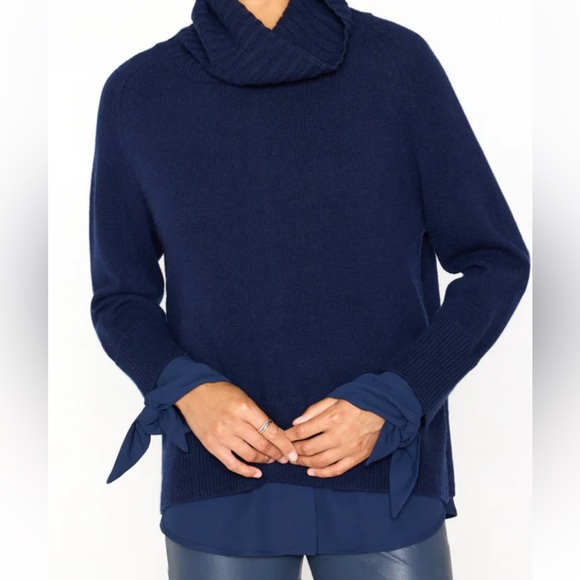 NWT Brochu Walker tie sleeve looker cashmere/wool sweater in navy. Size small. - Picture 7 of 8